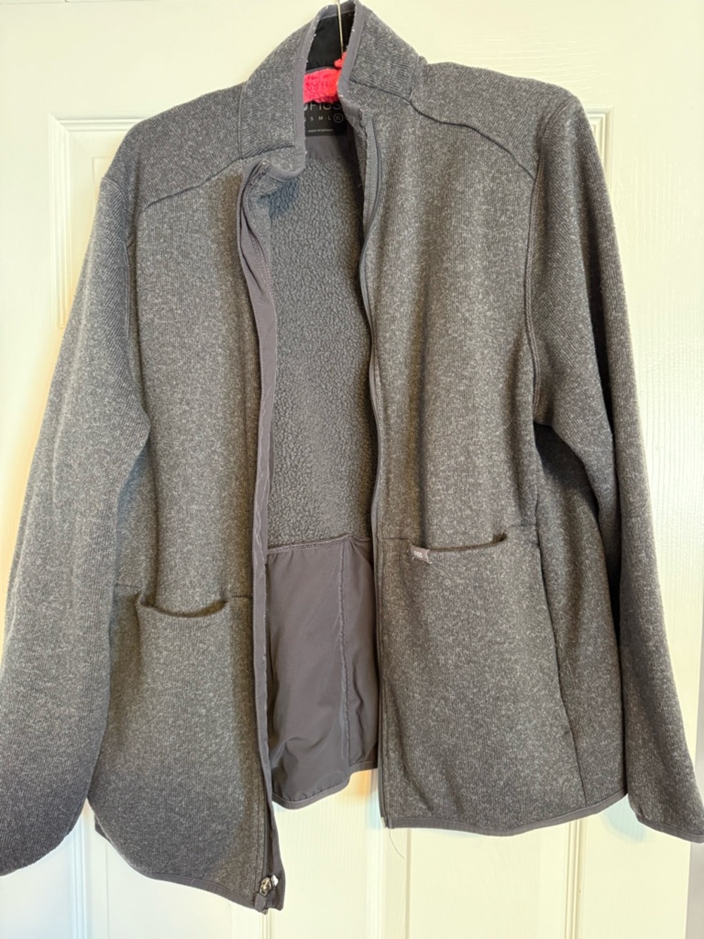 Figs Gray Fleece Jacket with Pink Trim